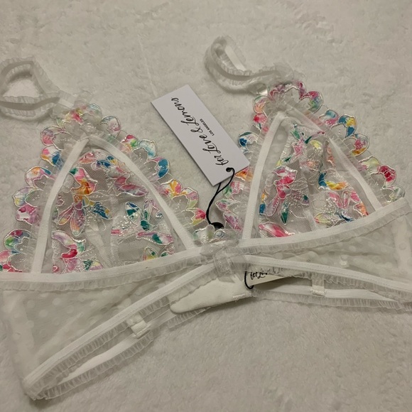 3PC For Love & Lemons Outline Floral Bralette / Garter / Thong Panty Set - Picture 2 of 6